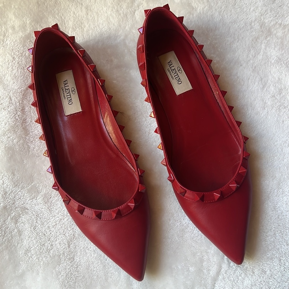Valentino Studded Ballerina Flats.  Size 38 red